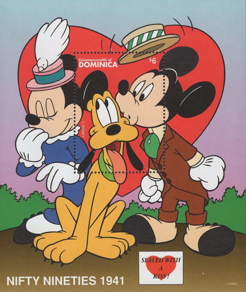 Dominica Mickey Minnie Pluto Nifty Nineties 1941 Heart Souvenir Sheet MNH