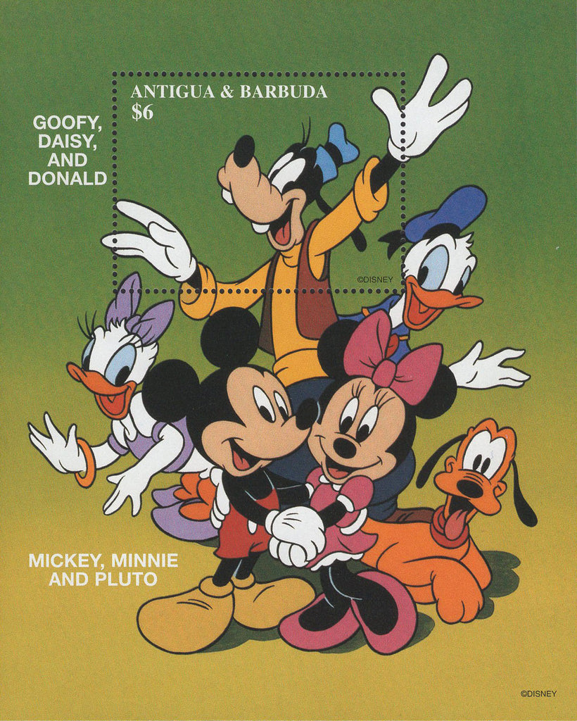 Disney Stamp Mickey Minnie Pluto Goofy Daisy Donald Souvenir Sheet MNH