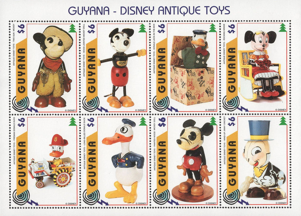 Guyana Disney Antique Toys Mickey Donald Minnie Sov. Sheet of 8 Stamps MNH