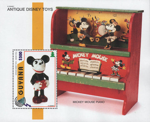 Guyana Antique Disney Toys Mickey Mouse Piano Souvenir Sheet MNH