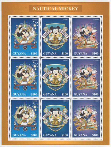 Guyana Nautical Mickey Disney Souvenir Sheet of 9 Stamps MInt NH