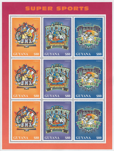 Guyana Disney Super Sports Hockey Souvenir Sheet of 9 Stamps Mint NH