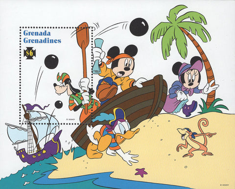Grenada Island Mickey Goofy Minnie Donald Pirates Monkey Souvenir Sheet MNH