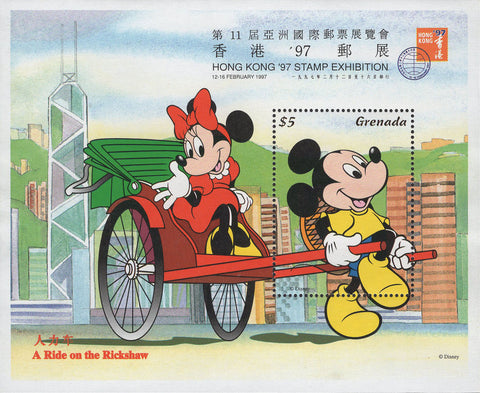 Disney Stamp Ride On The Rickshaw Mickey Minnie Souvenir Sheet Mint NH