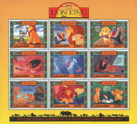 Disney Stamp Lion King Characters Souvenir Sheet of 9 Stamps MNH