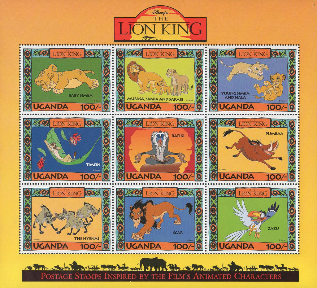 Lion King Film Characters Souvenir Sheet of 9 Stamps Mint NH MNH