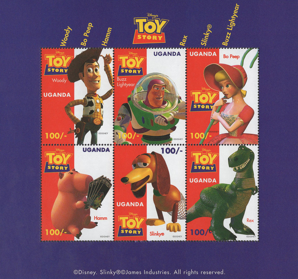 Toy Story Stamp Characters Disney Woody Buzz Rex Slinky Bo Peep Hamm S/S MNH