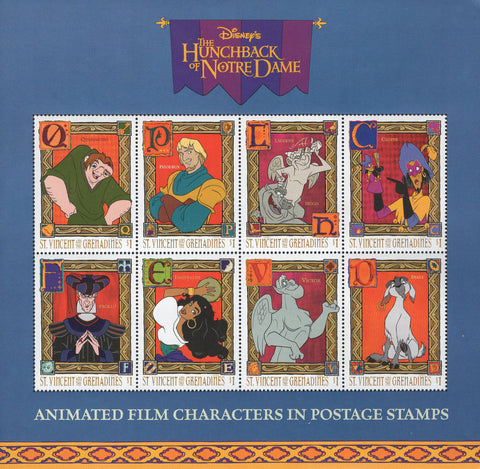 St. Vincent Disney Hunchback Of Notre Dame Characters Sov. Sheet of 8 Stamps MNH