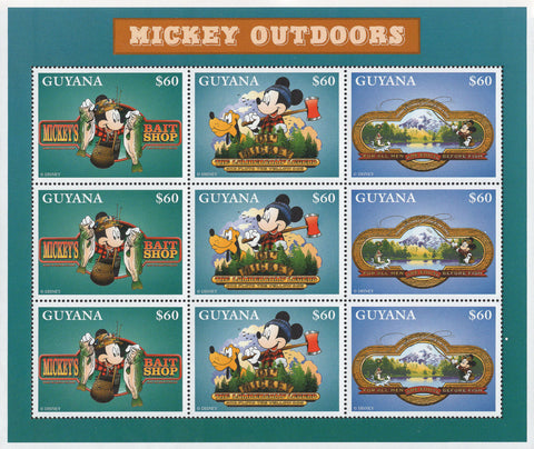 Guyana Mickey Outdoors Disney Souvenir Sheet of 9 Stamps Mint NH