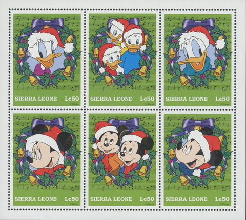 Donald Duck Mickey Santa Claus Holidays Christmas Souv of 6 Stamps MNH