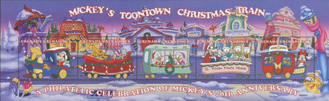Grenada Mickey's Toontown Christmas Train Mickey Donald Souv of 5 MNH