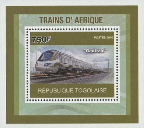 African Trains "Gautrain" 2010 Souvenir Sheet Transportation Stamp Mint NH