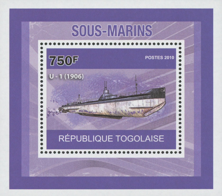Submarines U-1 1906 Miniature Souvenir Sheet Stamp Mint NH