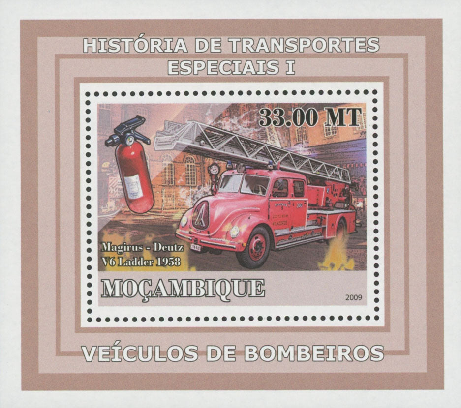 Special Transport History Firefighters Magirus V6 Mini Sov. Sheet MNH