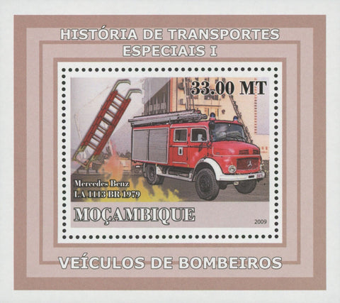 Special Transport History Firefighters Mercedes Benz Mini Sov. Sheet MNH