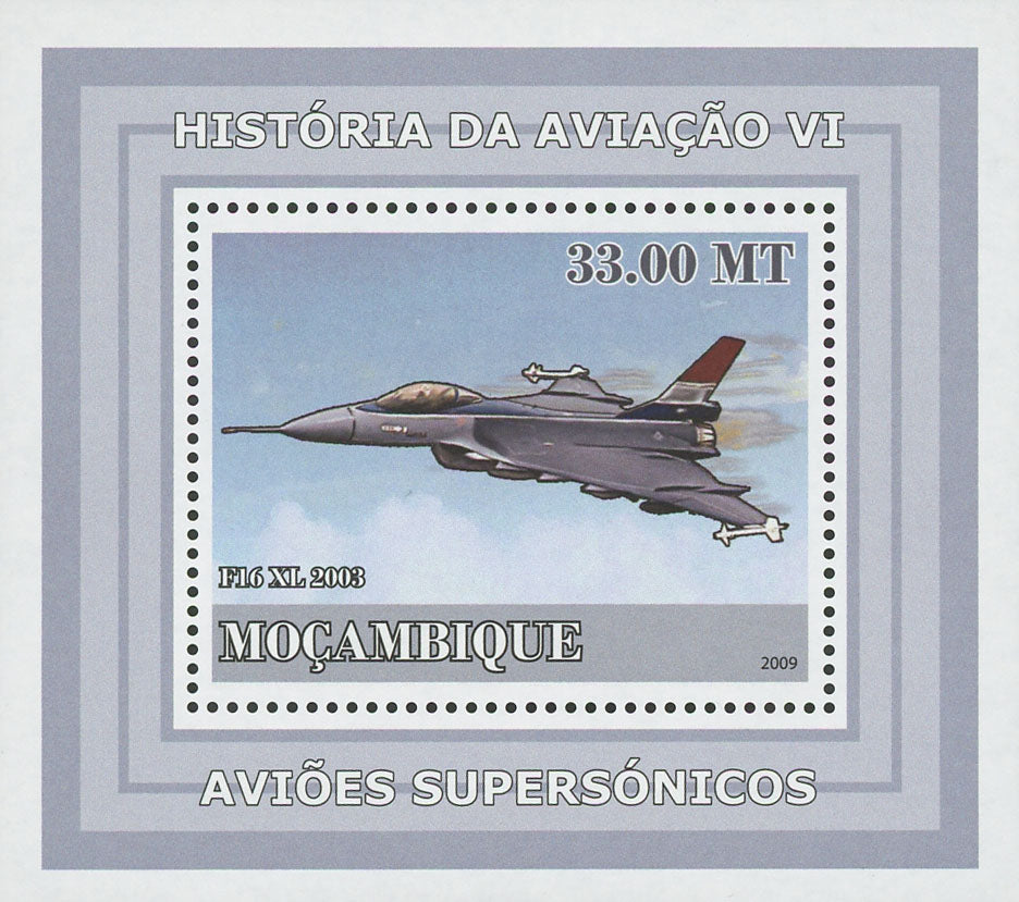 Mozambique Supersonic Planes F16 XL 2003 Mini Sov. Sheet MNH