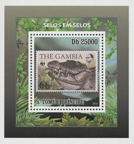 Stamp in Stamp Gambia Alligator Mini Sov. Sheet MNH