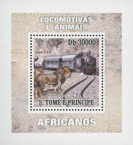 Locomotives and Animals Lion Mini Sov. Sheet MNH