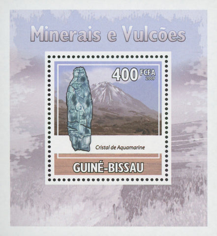 Minerals and Volcano Stamp Aquamarine Mini Sov. Sheet MNH