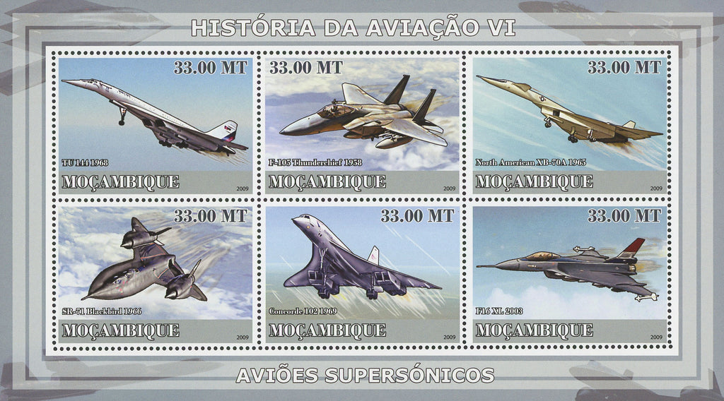 Mozambique Aviation History Souvenir Sheet of 6 Stamps MNH
