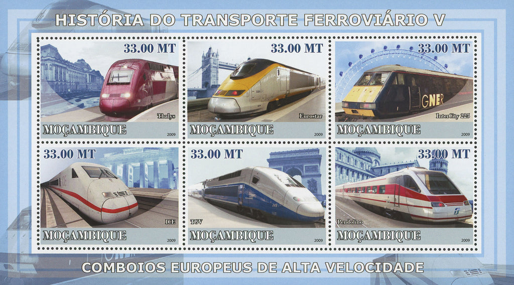 Mozambique Rail Transportation History Souvenir Sheet of 6 Stamps MNH