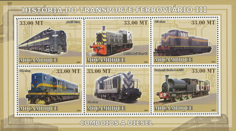 Rail Stamp Transportation History Diesel Trains Sov. Sheet of 6 MNH