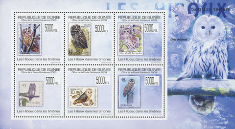 Stamp in a Stamp Owls Birds Souvenir Sheet of 6 Stamps MNH Mint