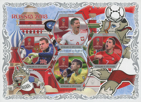 Cote D'Ivoire Russia World Cup 2018 Soccer Players Sport Souvenir Sheet of 4 Min