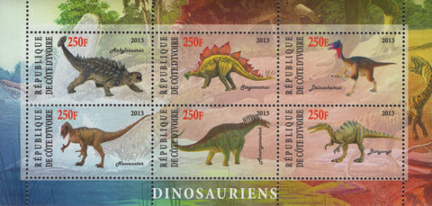 Cote D'Ivoire Dinosaur Souvenir Sheet of 6 Stamps Mint NH