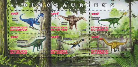 Congo Dinosaur Souvenir Sheet of 6 Stamps Mint NH