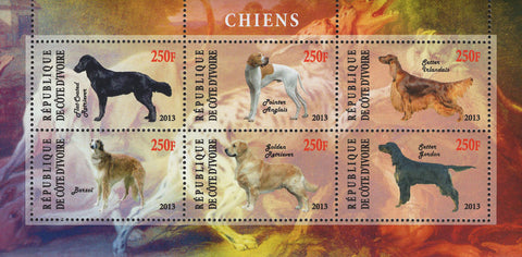 Cote D'Ivoire Dogs Domestic Animals Souvenir Sheet of 6 Stamps Mint NH