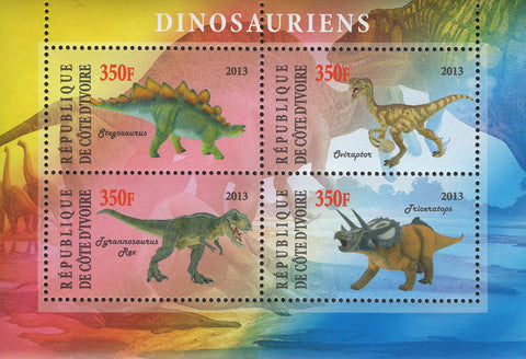 Cote D'Ivoire Dinosaur Souvenir Sheet of 4 Stamps Mint NH