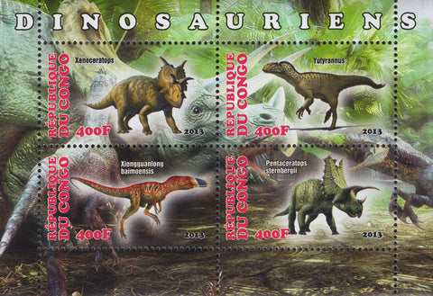 Congo Dinosauriens Souvenir Sheet of 4 Stamps Mint NH