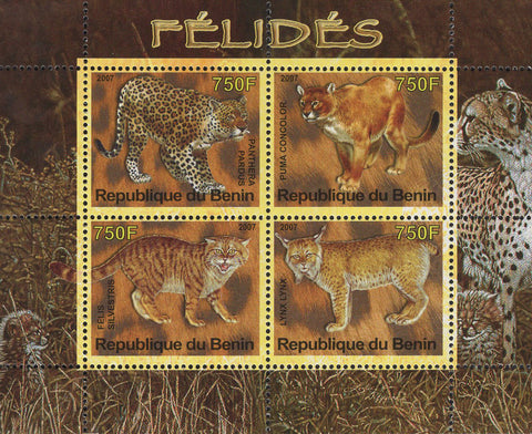 Felidae Fauna Panther Wild Cat Animals Souvenir Sheet of 4 Stamps Mint NH