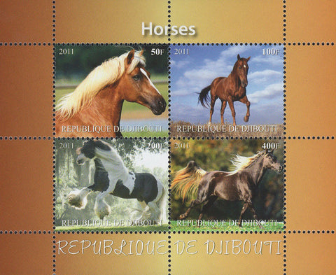Horses Running Field Landscape Souvenir Sheet of 4 Stamps Mint NH