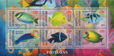 Cote D'Ivoire Fish Corals Marine Life Souvenir Sheet of 6 Stamps Mint NH
