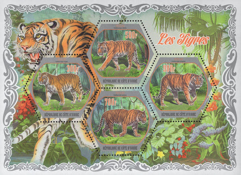 Tigers Wild Animal Jungle Trees Souvenir Sheet of 4 Stamps MNH
