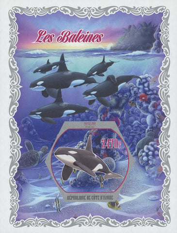 Cote D'Ivoire Whales  Marine Fauna Imperforated Souvenir Sheet Mint NH