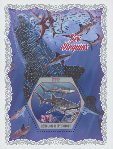 Cote D'Ivoire Sharks Fish Ocean Fauna Souvenir Sheet Mint NH