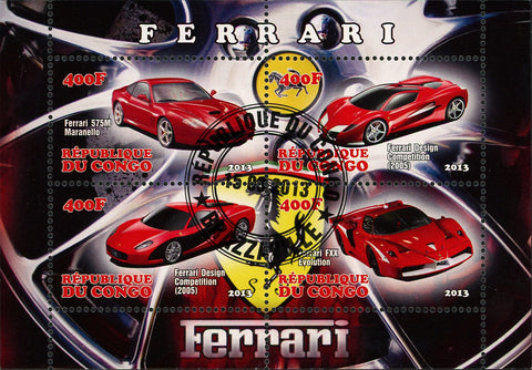 Congo Ferrari Cars Transportation Competition Luxury Souvenir Sheet of 4 Stamps