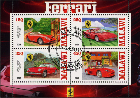 Malawi Ferrari Cars Transportation Design Competition Luxury Souvenir Sheet of 4