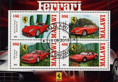 Malawi Ferrari Cars Transportation Competition Luxury Souvenir Sheet of 4 Stamps