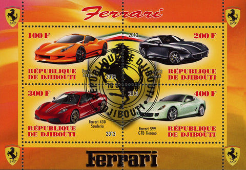 Ferrari Car Transportation Luxury Souvenir Sheet of 4 Stamps
