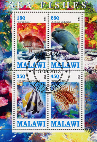 Malawi Fish Pagrus Major Coral Marine Fauna Ocean Life Souvenir Sheet of 4 Stamp