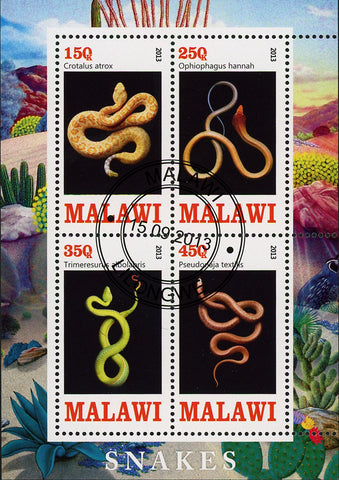 Malawi Snake Reptile Colorful Souvenir Sheet of 4 Stamps