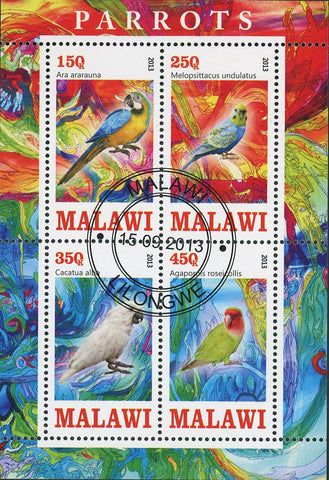 Malawi Parrot Bird Cacatua Alba Souvenir Sheet of 4 Stamps
