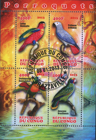 Congo Parrot Bird Cacatua Alba Souvenir Sheet of 4 Stamps