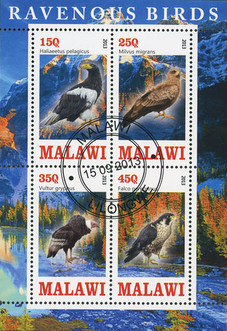 Malawi Bird of Prey Vultur Milvus Falco Mountain Tree Lake Souvenir Sheet
