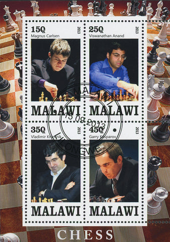 Malawi Chess Players Sport Magnus Carlsen Souvenir Sheet of 4 Stamps