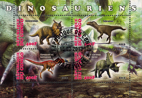 Congo Dinosaur Jungle Pre Historic Animal Souvenir Sheet of 4 Stamps